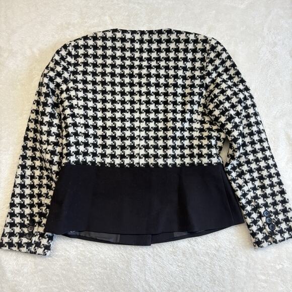 Talbots 8 Petite Black White Houndstooth Button Down Blazer Wool NWT Executive - Picture 12 of 13